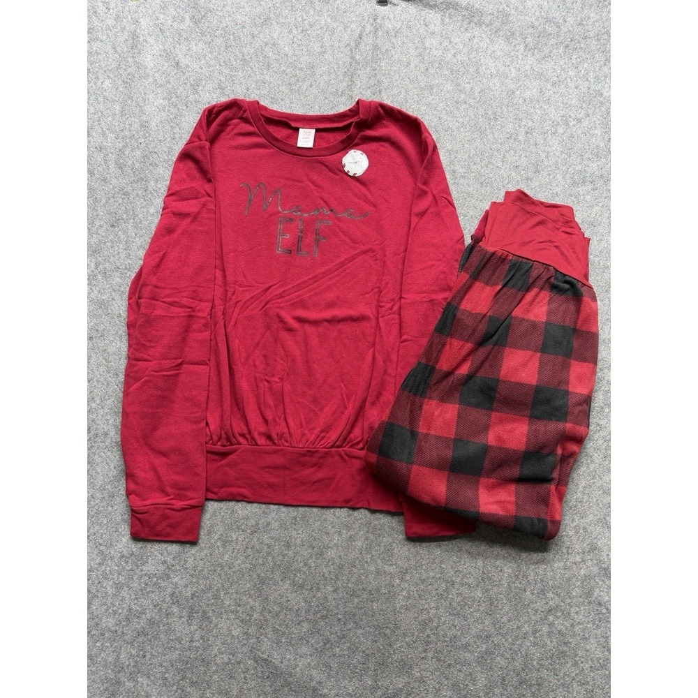 North Pole Trading Pajama Set Womens X-Large Mama Elf Maternity Plaid Christmas